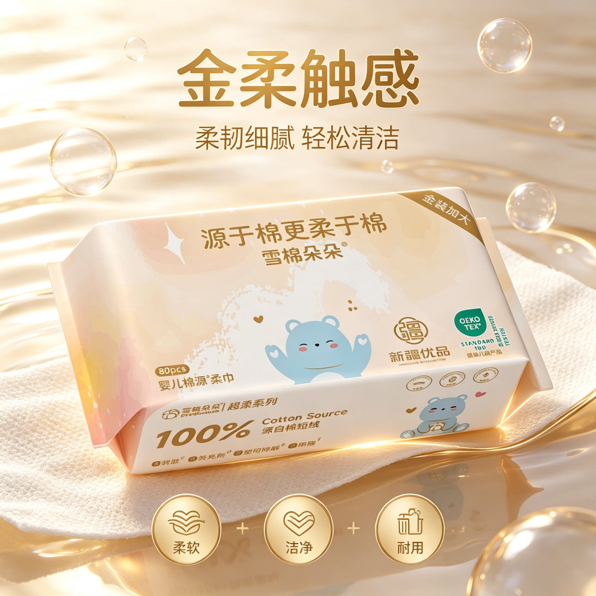 【天猫U先】雪棉朵朵一次性婴幼儿棉柔巾加大纯棉源洗脸巾擦脸巾
