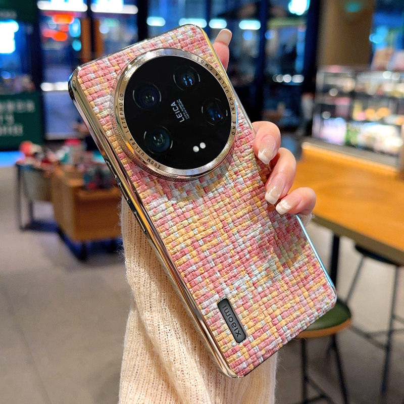 津齐适用小米14Ultra手机壳小香风小米15ultra保护套高级感小米13Ultra彩虹编织纹小米12sUltra电镀银边防摔