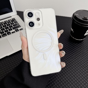 津齐适用opporeno14手机壳新款Reno14pro超薄透明磁吸reno13pro镜头全包reno12磨砂reno11男女ins高级感硬壳