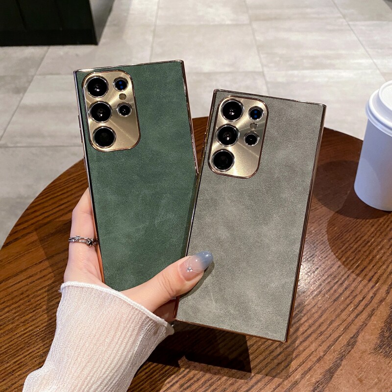 适用于三星s25ultra手机壳新款小羊皮金属镜头s25+保护套简约个性s24全包防摔高级网红商务风s23纯色外壳男女