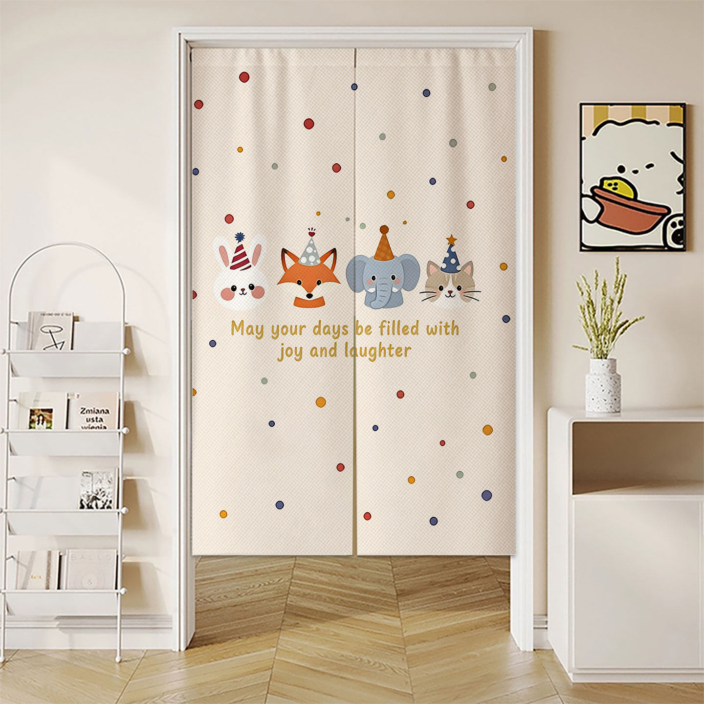 家用卡通门帘隔断帘卧室房间布帘免打孔厨房半截挂帘卫生间遮挡帘