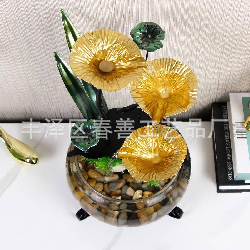 跨简约家招财流水摆居件玻JVU鱼缸流水景观小摆件客璃厅玄境关办