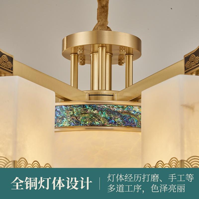 餐2025新82582中式灯厅卧室全铜云石大吊灯国风复式别墅中客厅灯