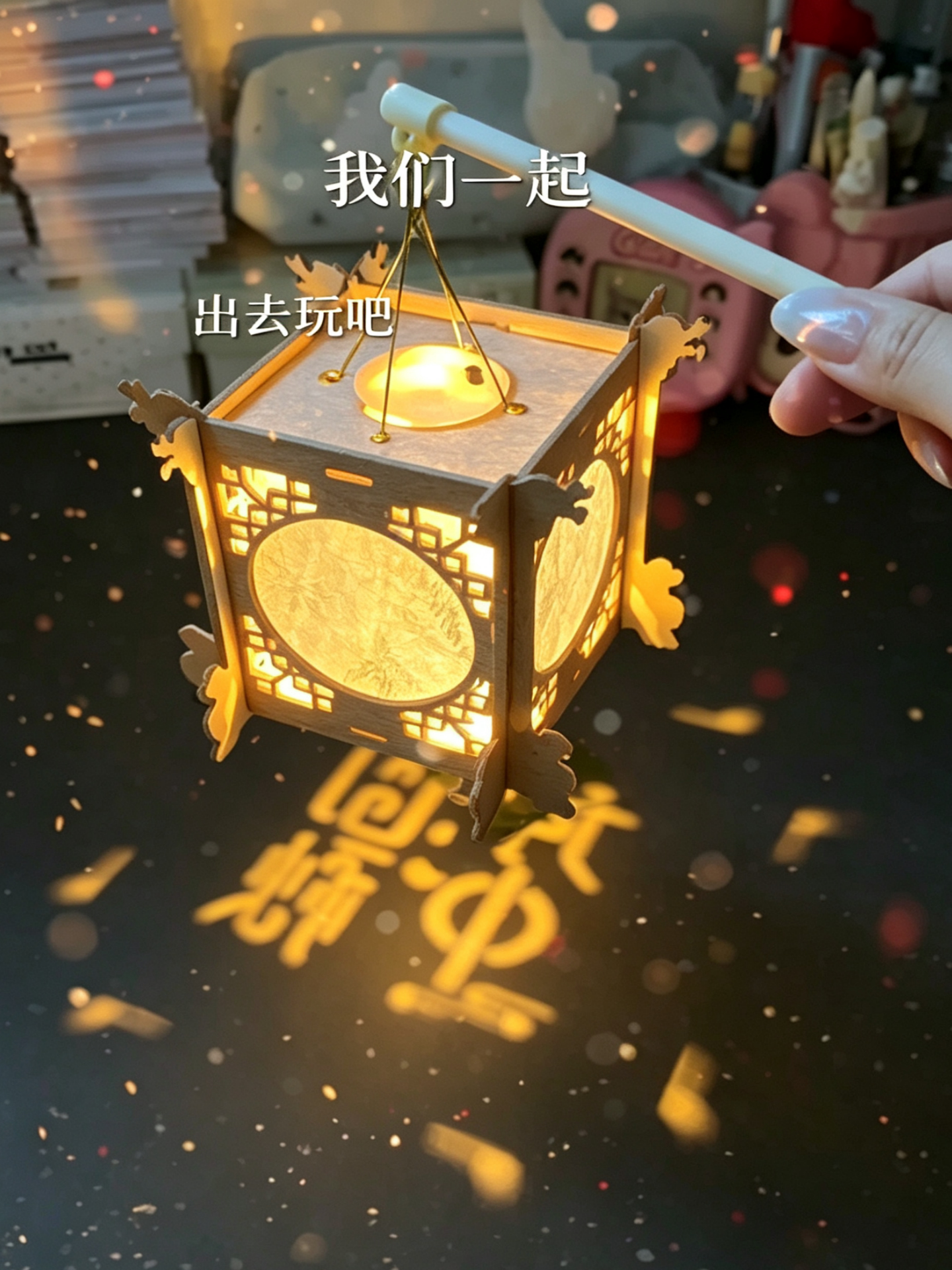 古风木质发光灯笼手提LED灯光装饰DIY手工制作中秋元宵节兔子花灯