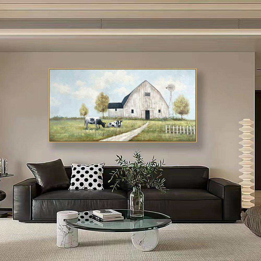 背景墙简约壁画卧室新款美国农场现代手绘装饰画丙烯画客厅挂画图片