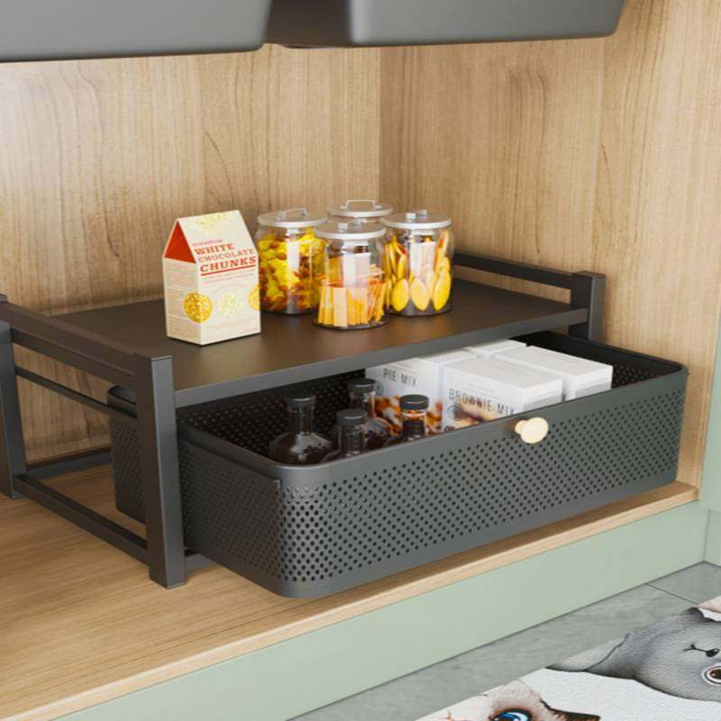 白色铁艺厨房台面下水槽橱柜抽拉式置物架办公桌面整理筐收纳架子