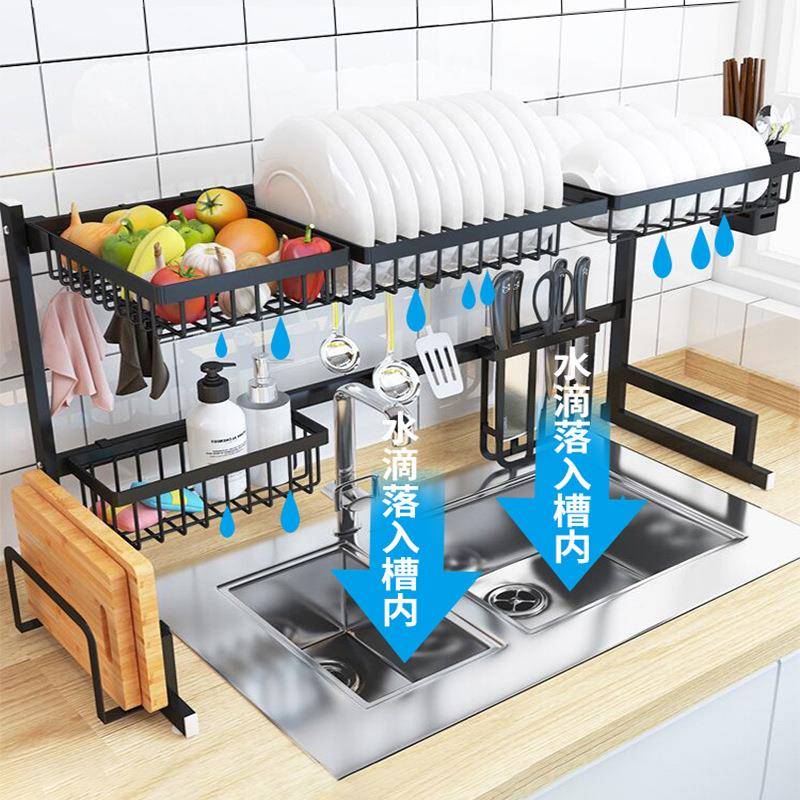 厨房无品牌/水槽置物碗架不锈钢黑色水碗碟筷水池沥用篮架台面上