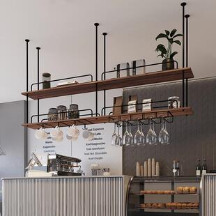 金属实木置物架吧台酒吧吊柜悬挂吊架酒架酒杯酒柜餐厅吊顶花架