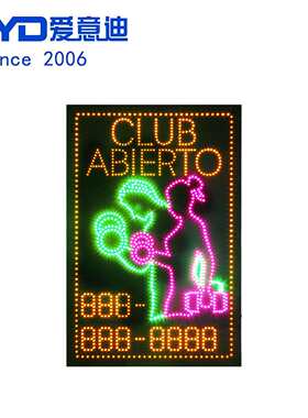 跨境直销LED CLUB ABIERTO SIGN运动俱乐部发光字 电话号码可修改