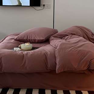 纯棉透气床品被套床单 A类针织棉素色天竺棉裸睡三件套四件套四季