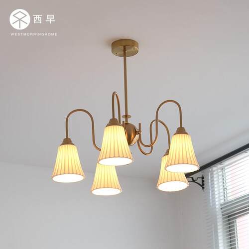 西早 artdeco中古现代简约陶瓷卧室吊灯 美式法式洋房客厅餐厅灯