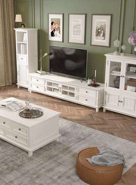 06YM美术全实木电视柜现代简约茶几组合客厅小户型影视墙柜电视柜