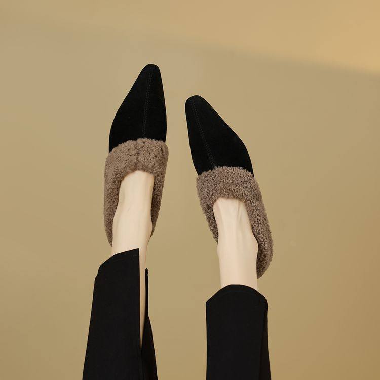 加厚羊毛保暖磨砂羊皮低跟小皮鞋女秋冬尖头深口毛毛单鞋外穿棉鞋,户外/登山/野营/旅行用品,登山鞋/徒步鞋,淘宝优惠券,粉丝福利购,淘宝优惠卷