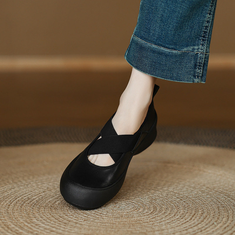 软底芭蕾舞鞋女真皮2025年新款圆头拼色懒人单鞋浅口一脚蹬休闲鞋