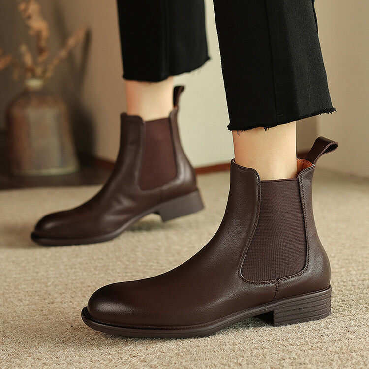 早秋靴子真皮短靴女春秋单靴低跟切尔西靴短筒马丁靴女英伦风平底