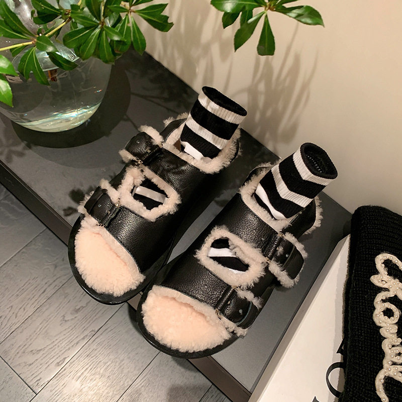 2023秋冬季新款平底皮带扣凉鞋毛毛鞋羊毛加绒加厚保暖越冬女鞋子,户外/登山/野营/旅行用品,登山鞋/徒步鞋,淘宝优惠券,粉丝福利购,淘宝优惠卷