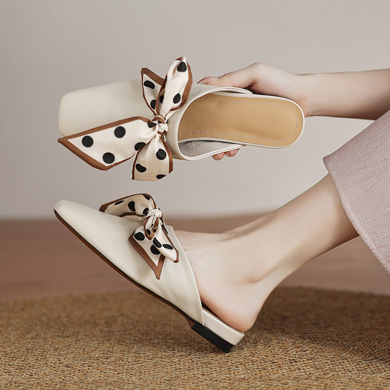 软羊皮蝴蝶结包头拖鞋女外穿夏季方头绝美仙女风真皮穆勒鞋平底鞋,户外/登山/野营/旅行用品,登山鞋/徒步鞋,淘宝优惠券,粉丝福利购,淘宝优惠卷