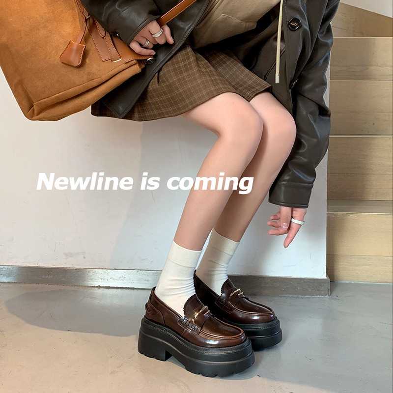 松糕厚底矮子乐福鞋女2024春秋新款棕色单鞋懒人一脚蹬复古小皮鞋