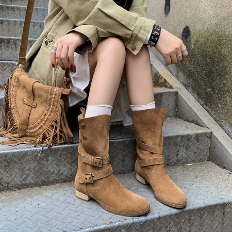 两穿设计2025秋季新款小短靴真皮复古西部骑士靴皮带扣机车靴,户外/登山/野营/旅行用品,登山鞋/徒步鞋,淘宝优惠券,粉丝福利购,淘宝优惠卷