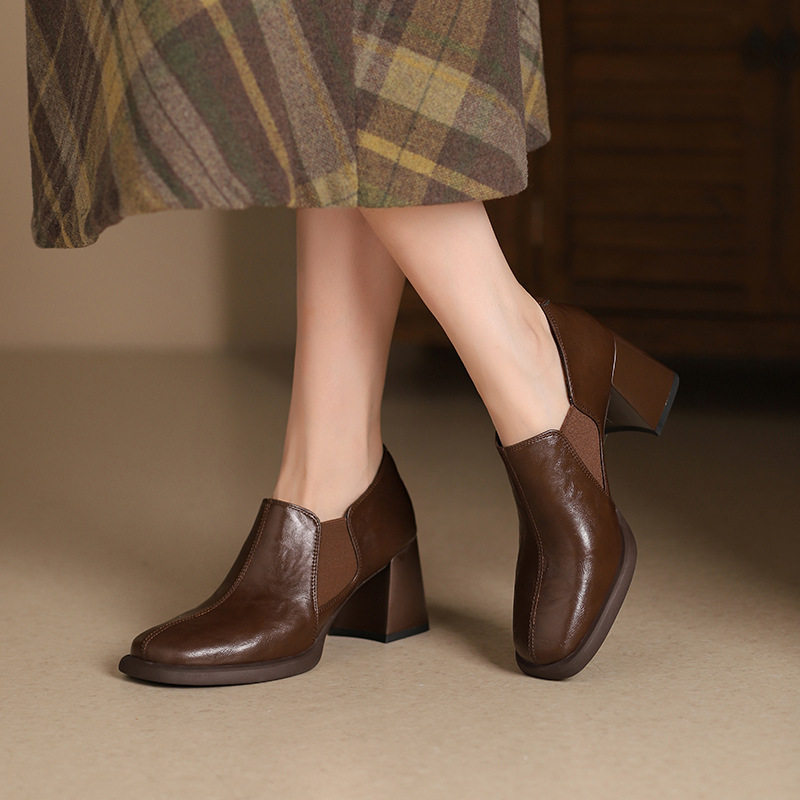 7cm粗跟高跟鞋女2025春季新款真皮裸靴气质女士深口单鞋简约百搭,户外/登山/野营/旅行用品,登山鞋/徒步鞋,淘宝优惠券,粉丝福利购,淘宝优惠卷