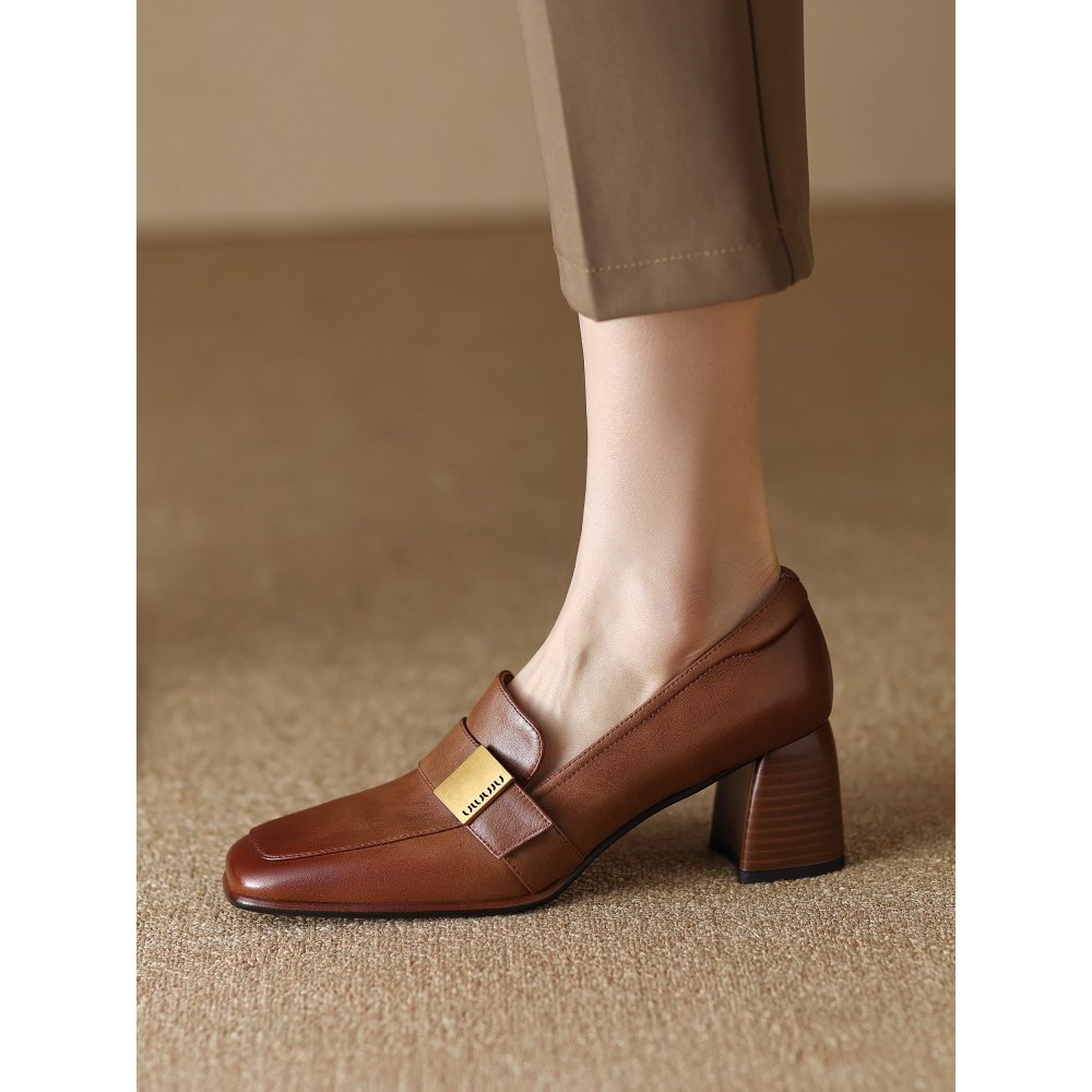 头层牛皮~法式复古擦色小皮鞋方