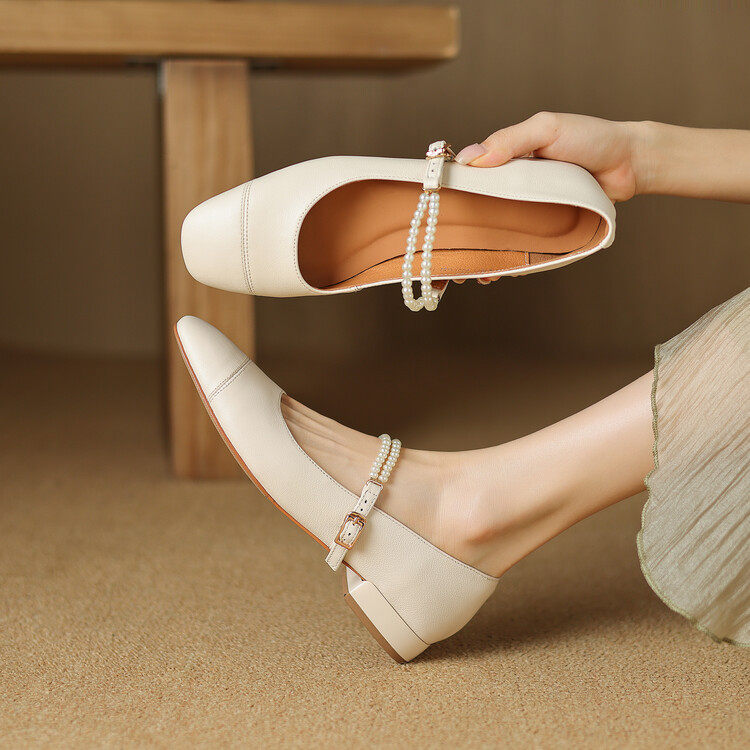 仙女风法式方头浅口真皮粗跟珍珠一字扣玛丽珍单鞋女2024新款皮鞋,户外/登山/野营/旅行用品,登山鞋/徒步鞋,淘宝优惠券,粉丝福利购,淘宝优惠卷