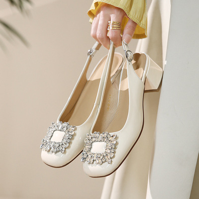 晚晚风温柔单鞋高跟鞋法式复古凉鞋玛丽珍鞋水钻方扣粗跟女鞋子