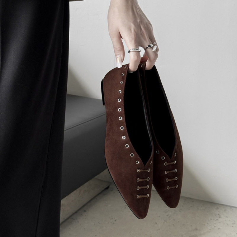 磨砂皮铆钉单鞋2025春夏真皮内增高女鞋浅口百搭软底瓢鞋玛丽珍鞋
