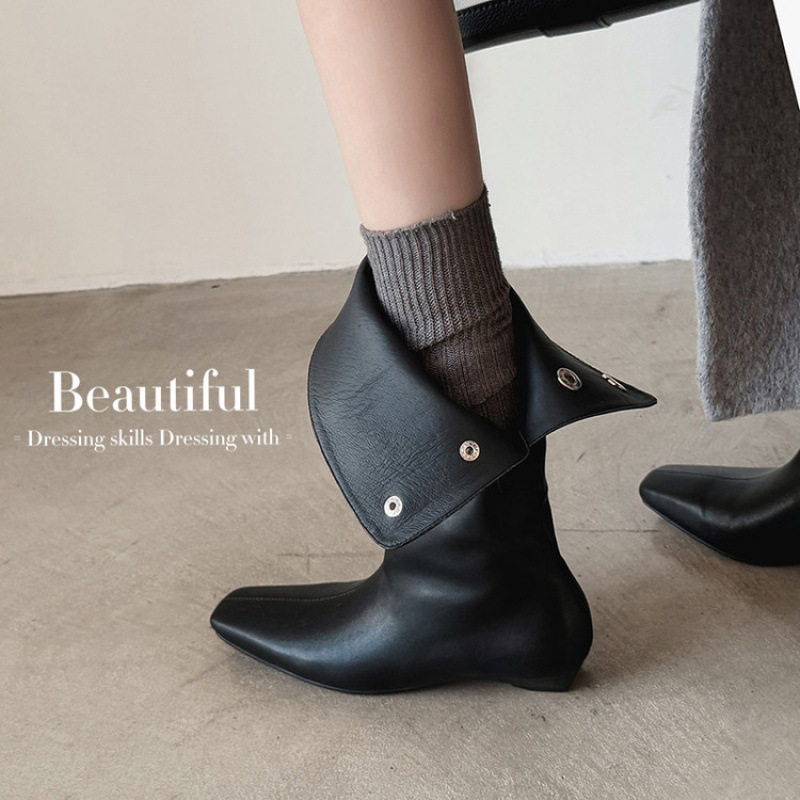 牛皮版~秋冬新款翻折纽扣方头2厘米西部牛仔靴套筒中筒靴短靴女,户外/登山/野营/旅行用品,登山鞋/徒步鞋,淘宝优惠券,粉丝福利购,淘宝优惠卷