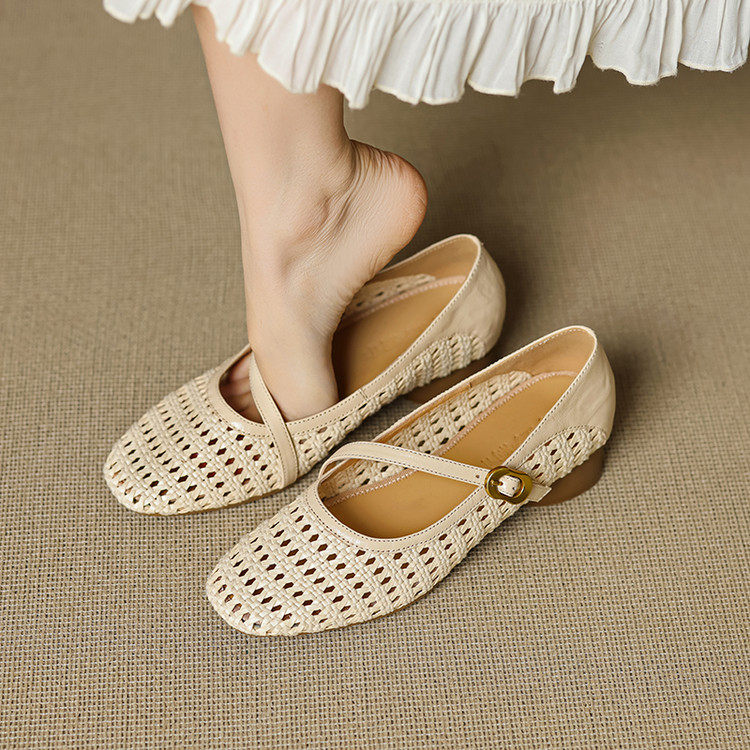 2025春夏款平底真皮编织镂空一字带玛丽珍鞋女麻绳配裙子单鞋复古,户外/登山/野营/旅行用品,登山鞋/徒步鞋,淘宝优惠券,粉丝福利购,淘宝优惠卷