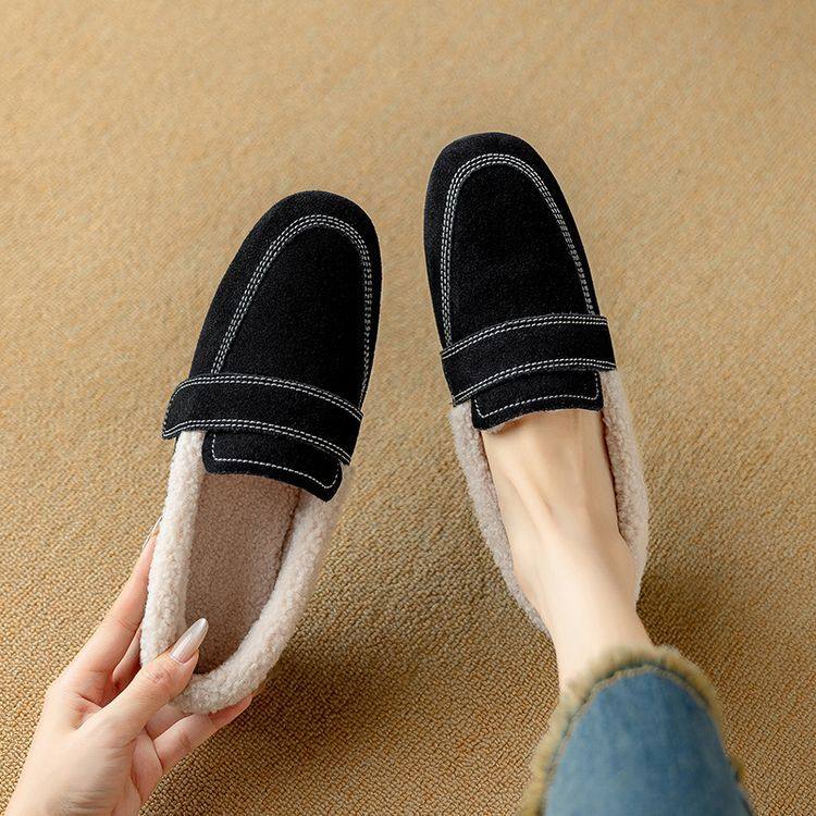 真皮磨砂加绒毛毛单鞋女冬季一脚蹬勃肯软底豆豆鞋加厚保暖棉鞋子,户外/登山/野营/旅行用品,登山鞋/徒步鞋,淘宝优惠券,粉丝福利购,淘宝优惠卷