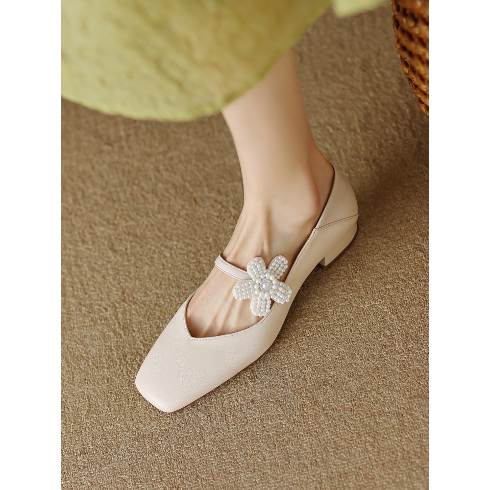 仙女风花朵珍珠玛丽珍小皮鞋百搭