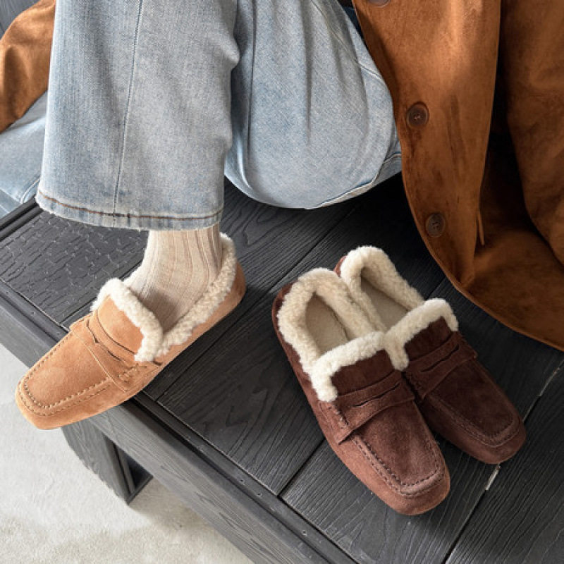 羊皮版！小众设计毛毛单鞋女复古软面方头加绒保暖平底乐福豆豆鞋,户外/登山/野营/旅行用品,登山鞋/徒步鞋,淘宝优惠券,粉丝福利购,淘宝优惠卷