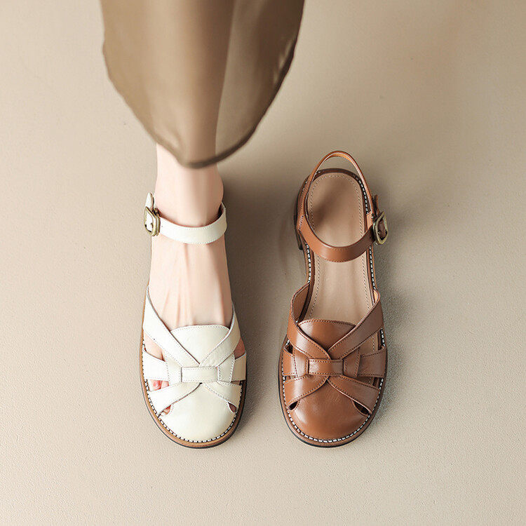 2024年新款真皮女款夏季低跟大码编织罗马猪笼鞋平底包头凉鞋女夏,户外/登山/野营/旅行用品,登山鞋/徒步鞋,淘宝优惠券,粉丝福利购,淘宝优惠卷