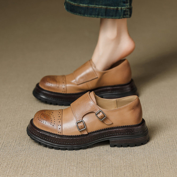 水洗牛皮！深口单鞋女厚底真皮乐福鞋一脚蹬复古英伦布洛克小皮鞋,户外/登山/野营/旅行用品,登山鞋/徒步鞋,淘宝优惠券,粉丝福利购,淘宝优惠卷