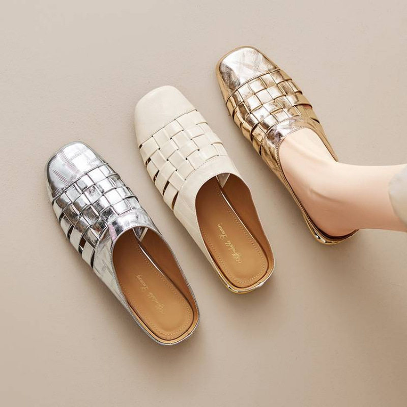 包头凉拖鞋女2025新款夏季女鞋编织低跟真皮金色穆勒鞋半拖,户外/登山/野营/旅行用品,登山鞋/徒步鞋,淘宝优惠券,粉丝福利购,淘宝优惠卷