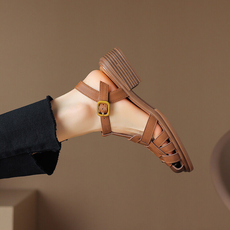 2023夏季新款真皮罗马凉鞋女配裙子时装包头复古编织文艺风40大码,户外/登山/野营/旅行用品,登山鞋/徒步鞋,淘宝优惠券,粉丝福利购,淘宝优惠卷