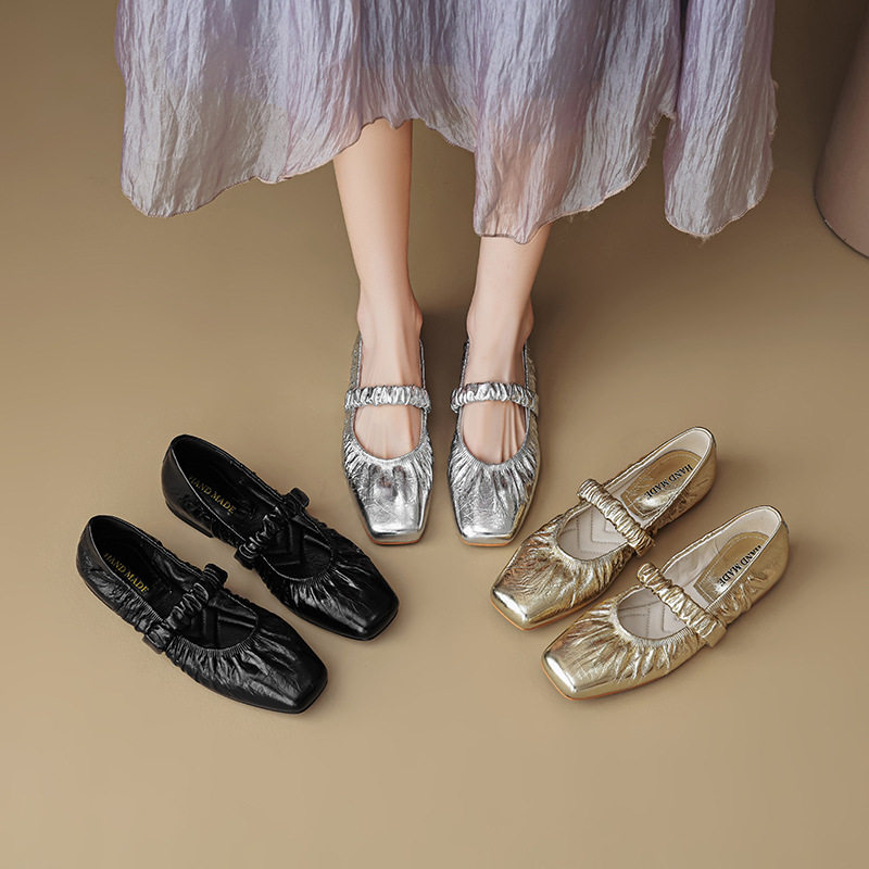 2024新款平底褶皱羊皮气质方头一字带浅口单鞋女舒适精致百搭裙子,户外/登山/野营/旅行用品,登山鞋/徒步鞋,淘宝优惠券,粉丝福利购,淘宝优惠卷