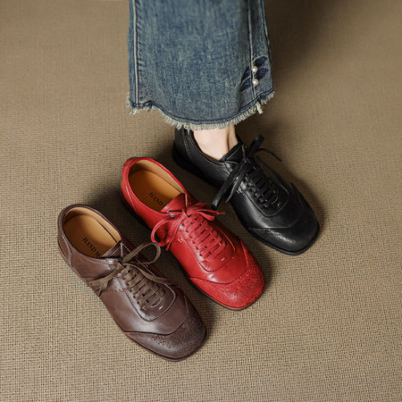 牛皮版~真皮复古增高德训鞋女2025新款百搭系带休闲运动鞋小皮鞋