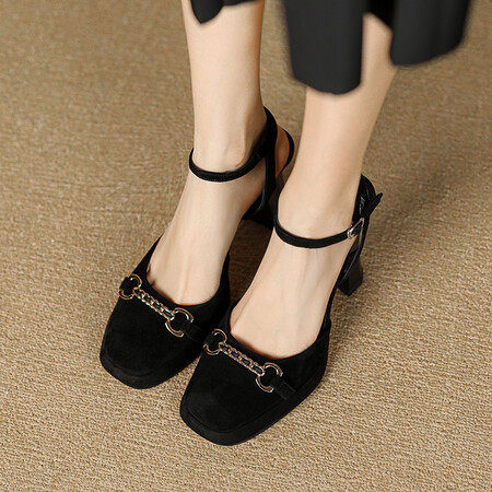 10cm不累脚增高显瘦包头2025凉鞋女一字带粗跟防水台高跟鞋