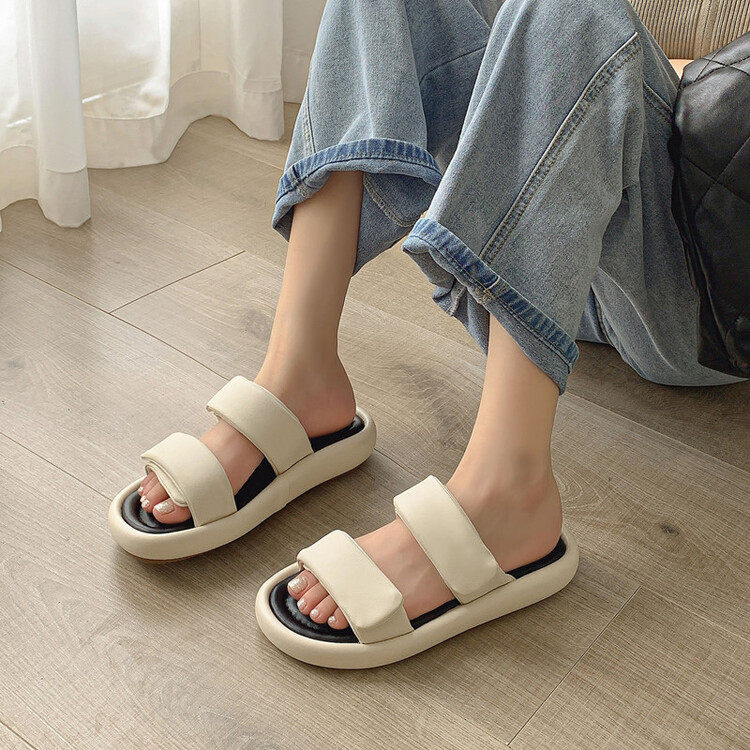 2023新款休闲一字拖魔术贴露趾凉拖鞋女懒人面包拖,女鞋,一字拖,淘宝优惠券,粉丝福利购,淘宝优惠卷