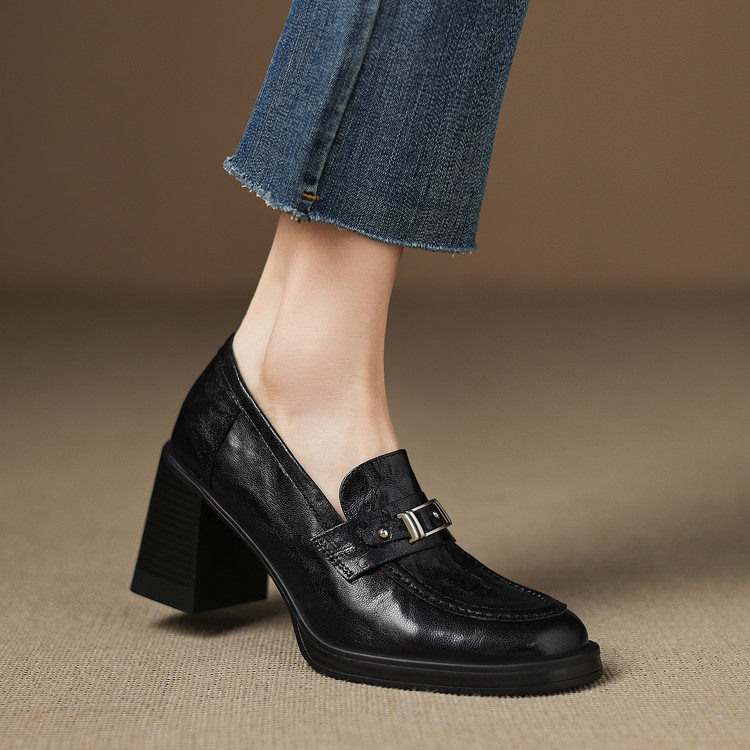 复古英伦风粗跟乐福鞋女2025秋新款手抓羊皮高跟深口单鞋女小皮鞋,户外/登山/野营/旅行用品,登山鞋/徒步鞋,淘宝优惠券,粉丝福利购,淘宝优惠卷