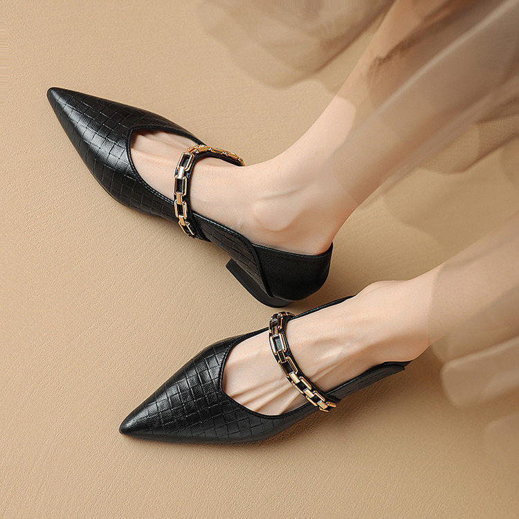 法式尖头浅口单鞋女2025年春秋新款金属链条软皮一脚蹬羊皮平底鞋,户外/登山/野营/旅行用品,登山鞋/徒步鞋,淘宝优惠券,粉丝福利购,淘宝优惠卷