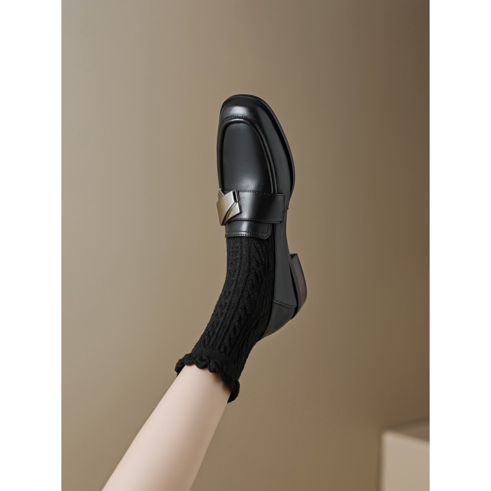 2025春季新款百搭低粗跟方头小皮