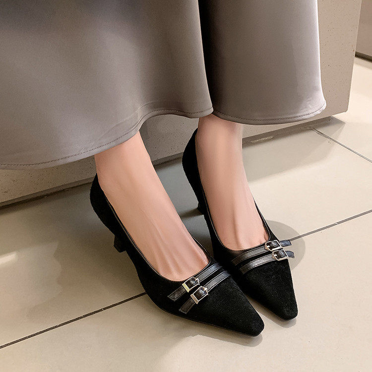 2025春秋季新款高跟羊皮尖头时尚气质职业工作鞋绿色真皮单鞋春夏