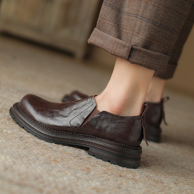 英伦风厚底乐福鞋女2024新款真皮复古豆豆鞋深口单鞋一脚蹬小皮鞋,户外/登山/野营/旅行用品,登山鞋/徒步鞋,淘宝优惠券,粉丝福利购,淘宝优惠卷