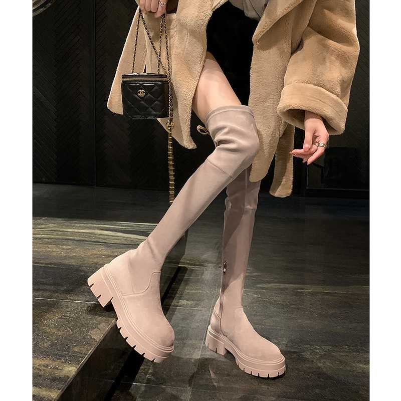 过膝靴子瘦瘦靴小个子长筒靴厚底弹力秋冬绒面不掉筒加绒高筒长靴