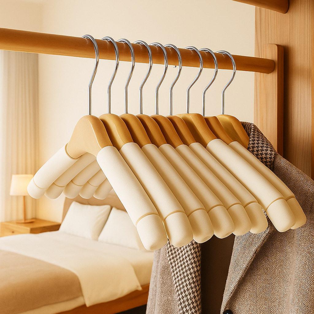 衣架衣柜专用实木海绵晾衣架防滑服装店衣挂家用衣撑海棉无痕加粗
