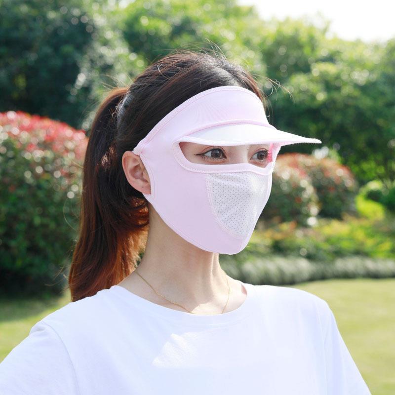 新款升级帽檐款防晒口罩女冰丝防尘透气防紫外线薄款夏天遮脸面罩