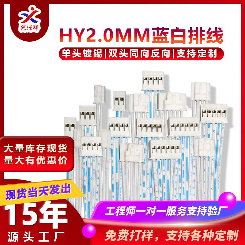 HY2.0MM蓝白排线头镀锡端子线 2P-12P带锁扣连接线接插件电子线